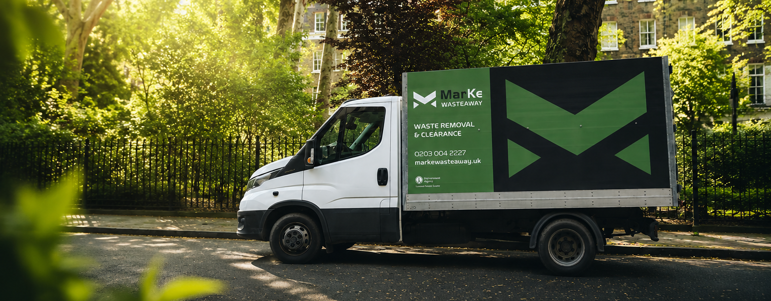 Waste removal team loading clearance van